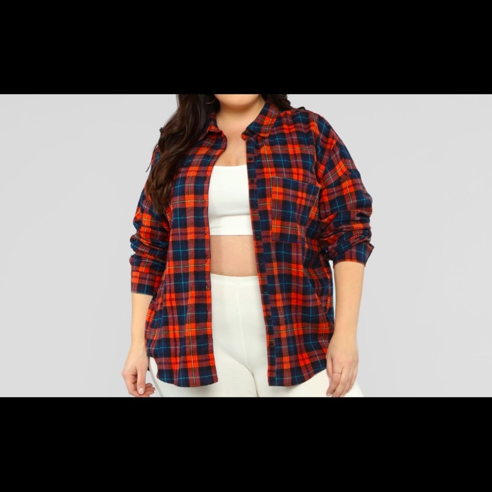 plaid shirt- orange/ navy blue